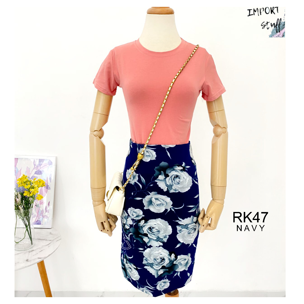 RK47 - ROK BASIC WEDGES ROK SEPAN KANTOR WANITA MOTIF BUNGA IMPORT MODERN MURAH