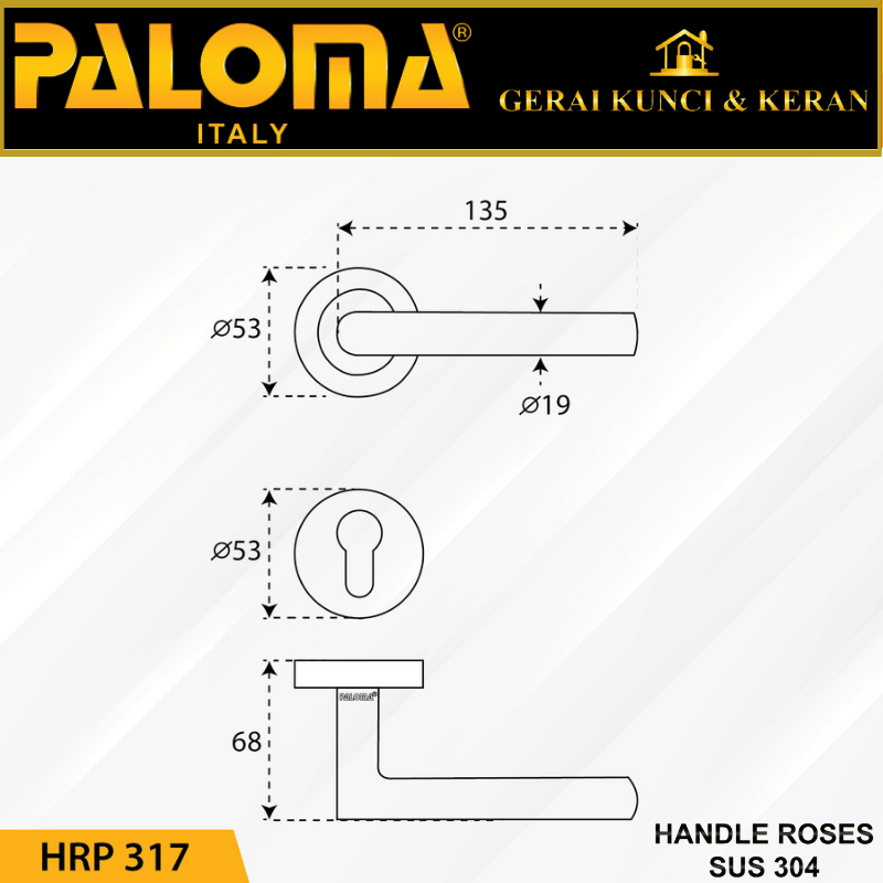 Handle Pintu Roses PALOMA HRP 317 LHT TOMER STAINLESS STEEL