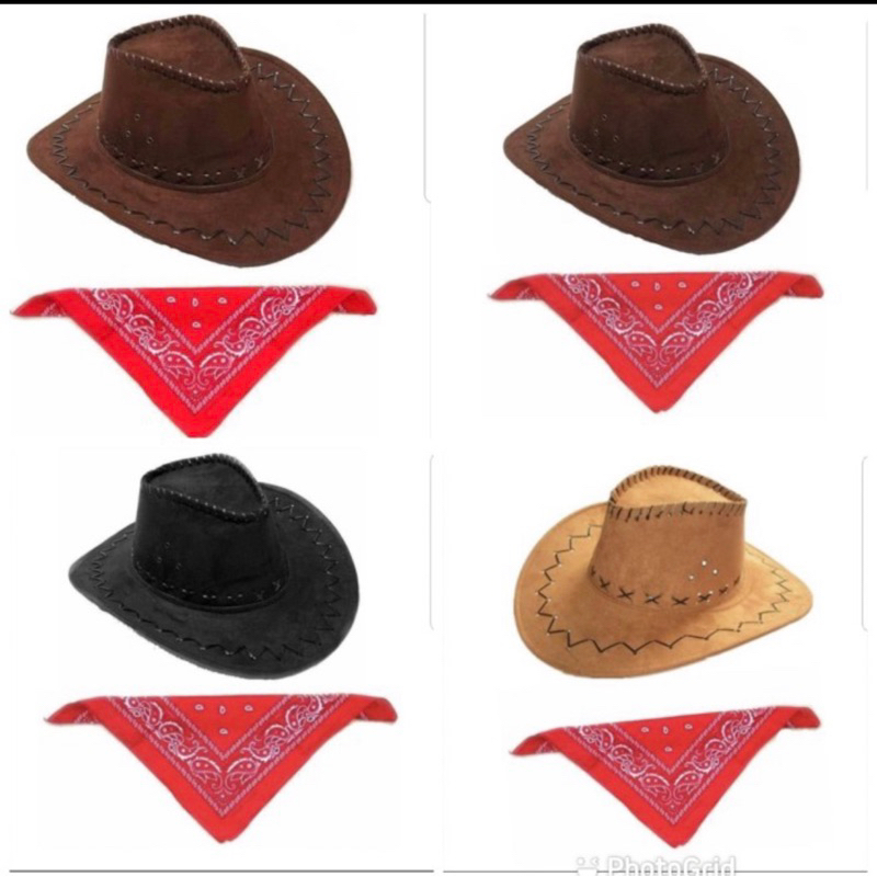 topi set koboi | cowboy ranch hat scart set | costume cowboy ranch hat