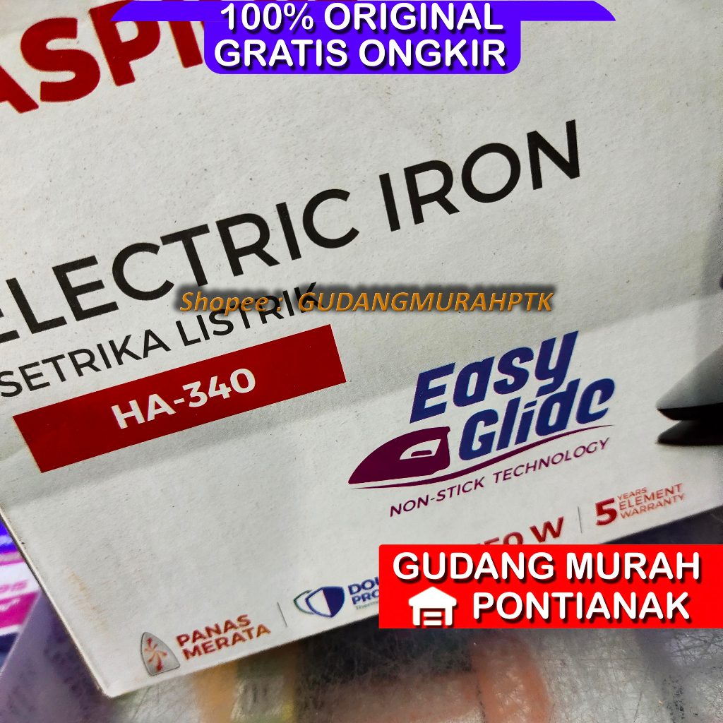 Setrika listrik Maspion HA-340 Easy Glide Double Protector
