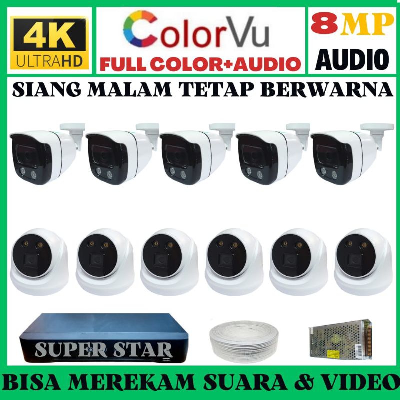 PAKET CCTV COLORVU 16 CHANNEL 11 KAMERA 8MP 4K ULTRA HD 2560P+AUDIO