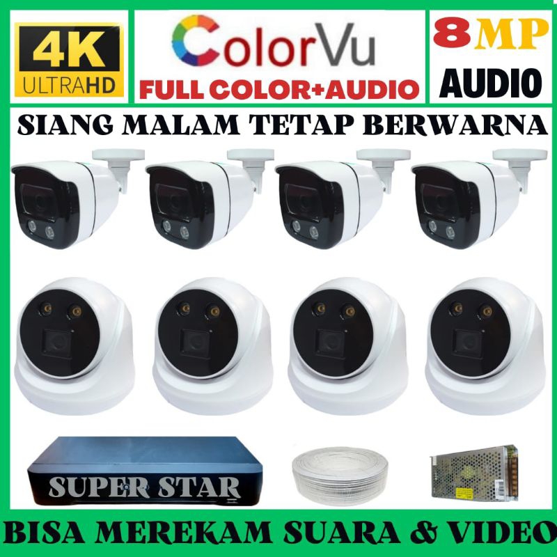 PAKET CCTV COLORVU 8 CHANNEL 8 KAMERA 8MP 4K ULTRA HD 2560P