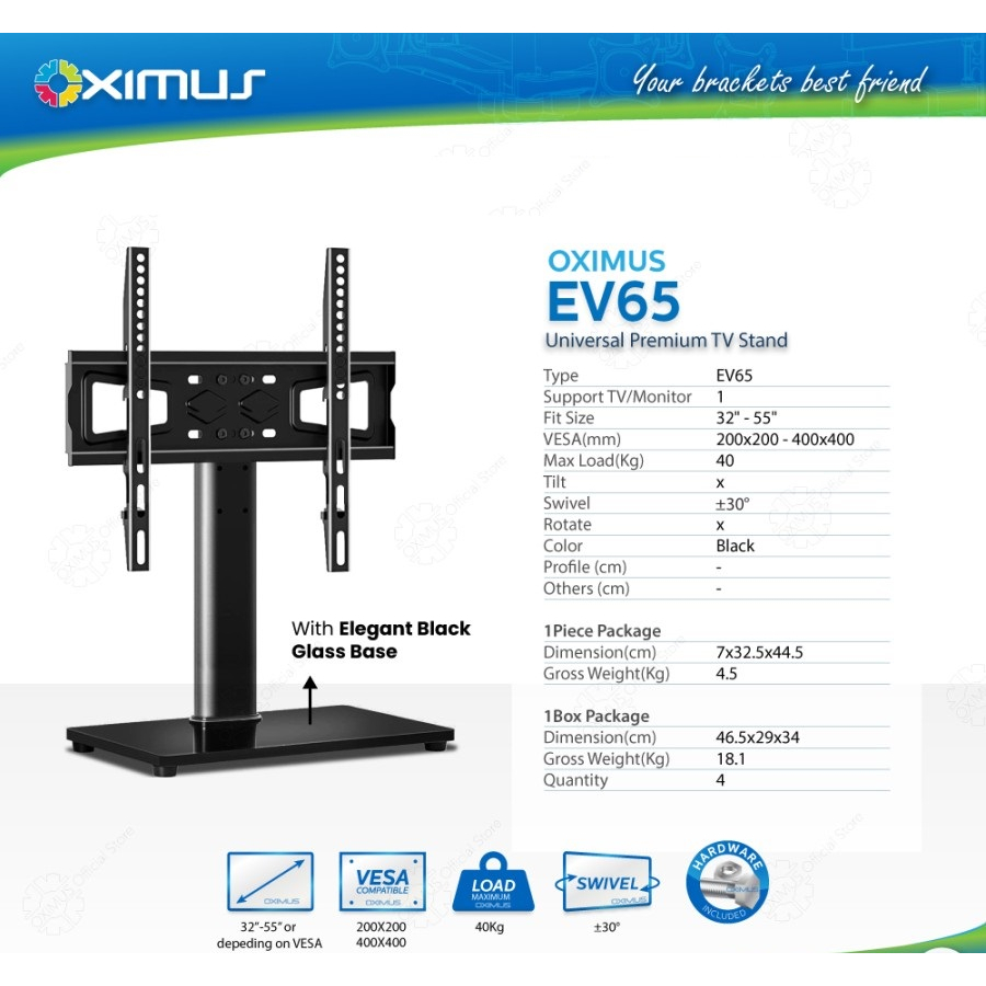 OXIMUS EV65 Universal Premium TV Stand 32&quot; - 55&quot;