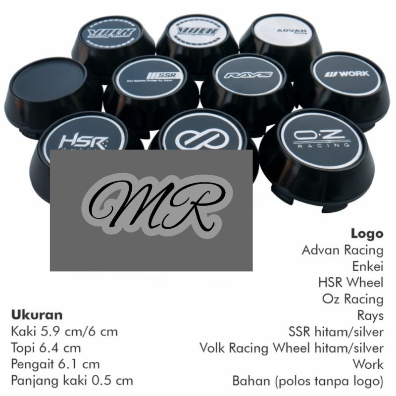 TUTUP DOP VELG KERUCUT KAKI 5.9 CM TOPI 6.4 CM LOGO ADVAN ENKEI HSR OZ RACING DLL