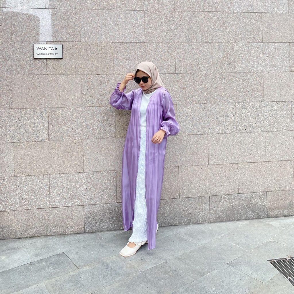 Outer Abaya Shimmer tidak pake belt  Polos Premium - Purebylastin