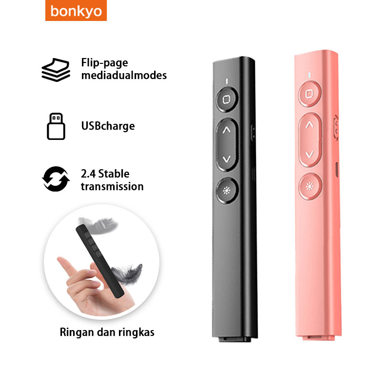 Bonkyo Wireless Laser Pointer for Presentation Laser Presentasi Powerpoint Training Lesson 50m connection 90 days battery life 2.4GHz Remote Control USB Charge