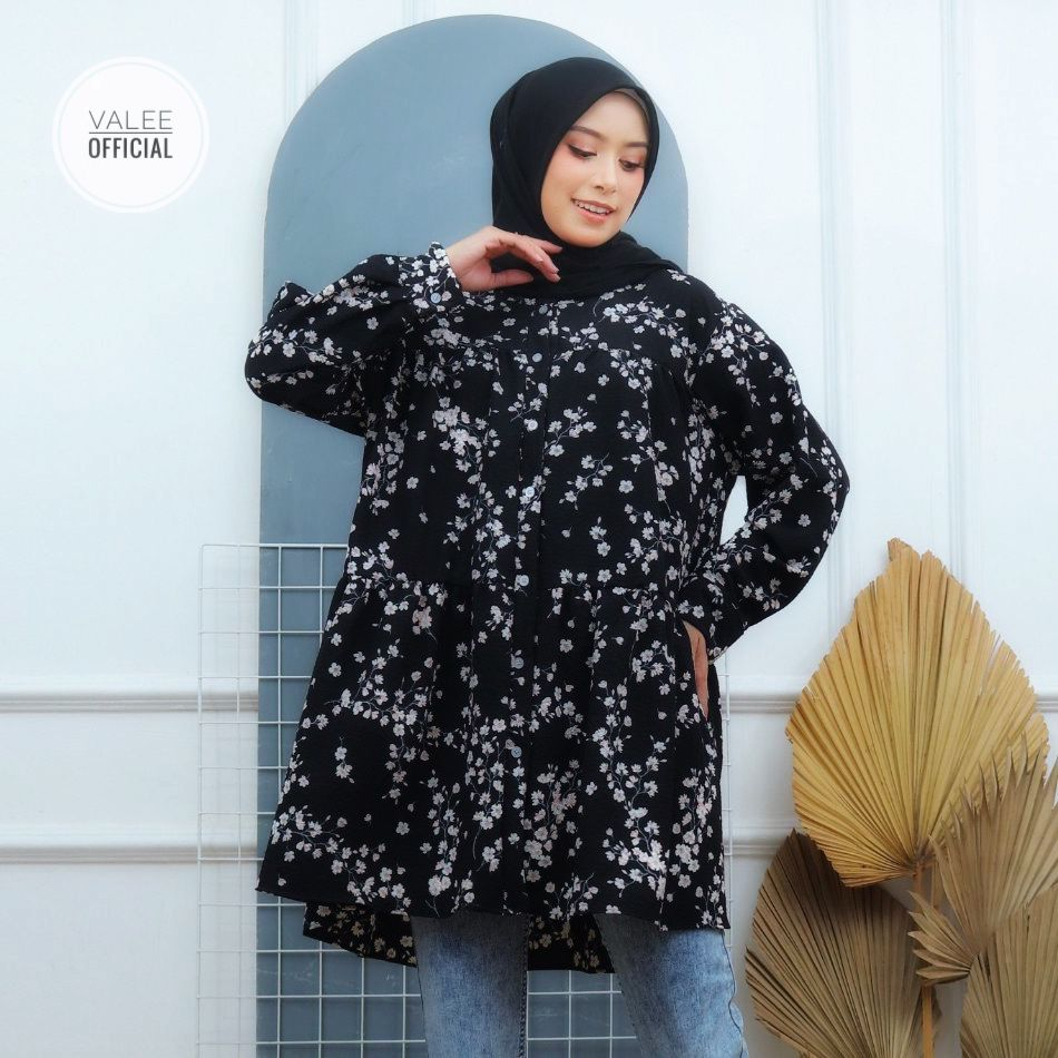 ￼TUNIK ELEEYA | Atasan Wanita/Tunik Bahan Cey Crinkle Adem Dan Halus Full Kancing/Blouse Busui