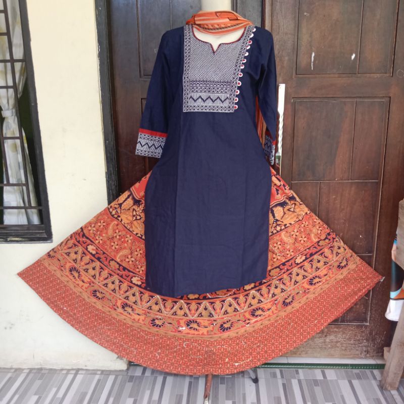 Setelan baju India Kurti rok full set (PreLoved)