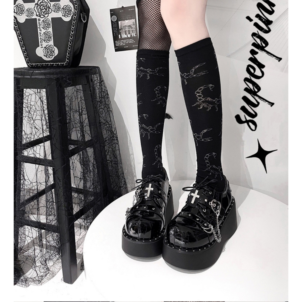 Gothic Boots Knight of Light Heart-shaped Buckle Chain Cross 5376