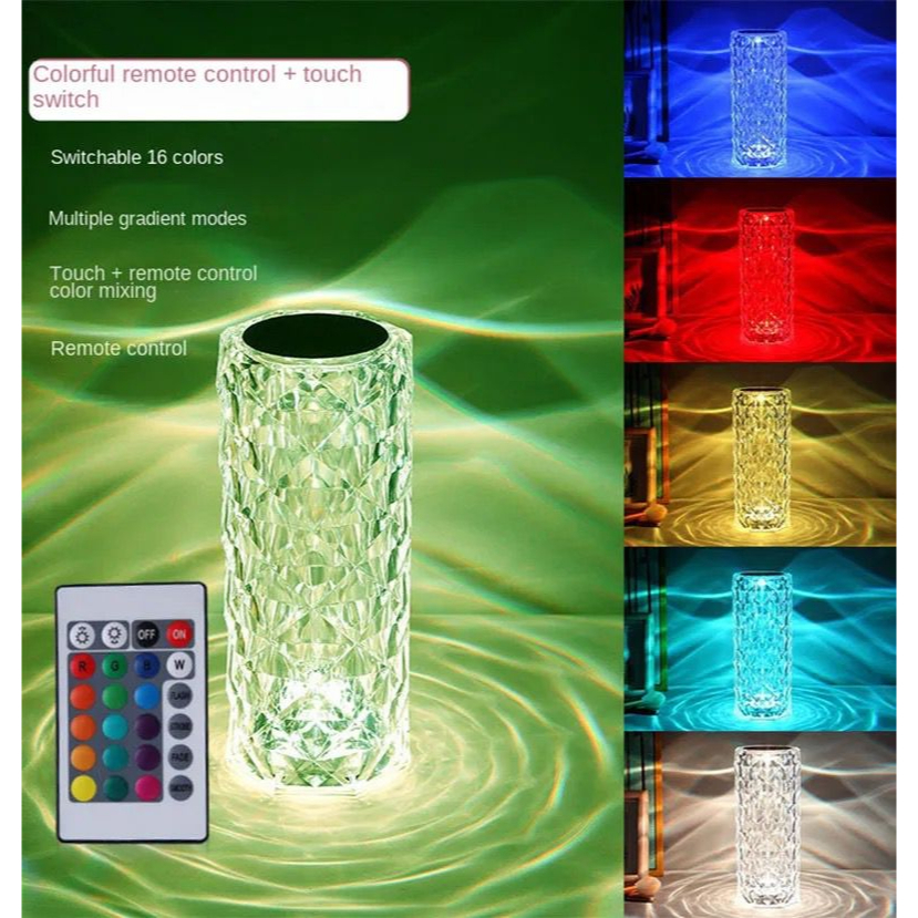 Lampu Meja Crystal Diamond Touch 16 Colour Light Lampu Hias Rose RGB