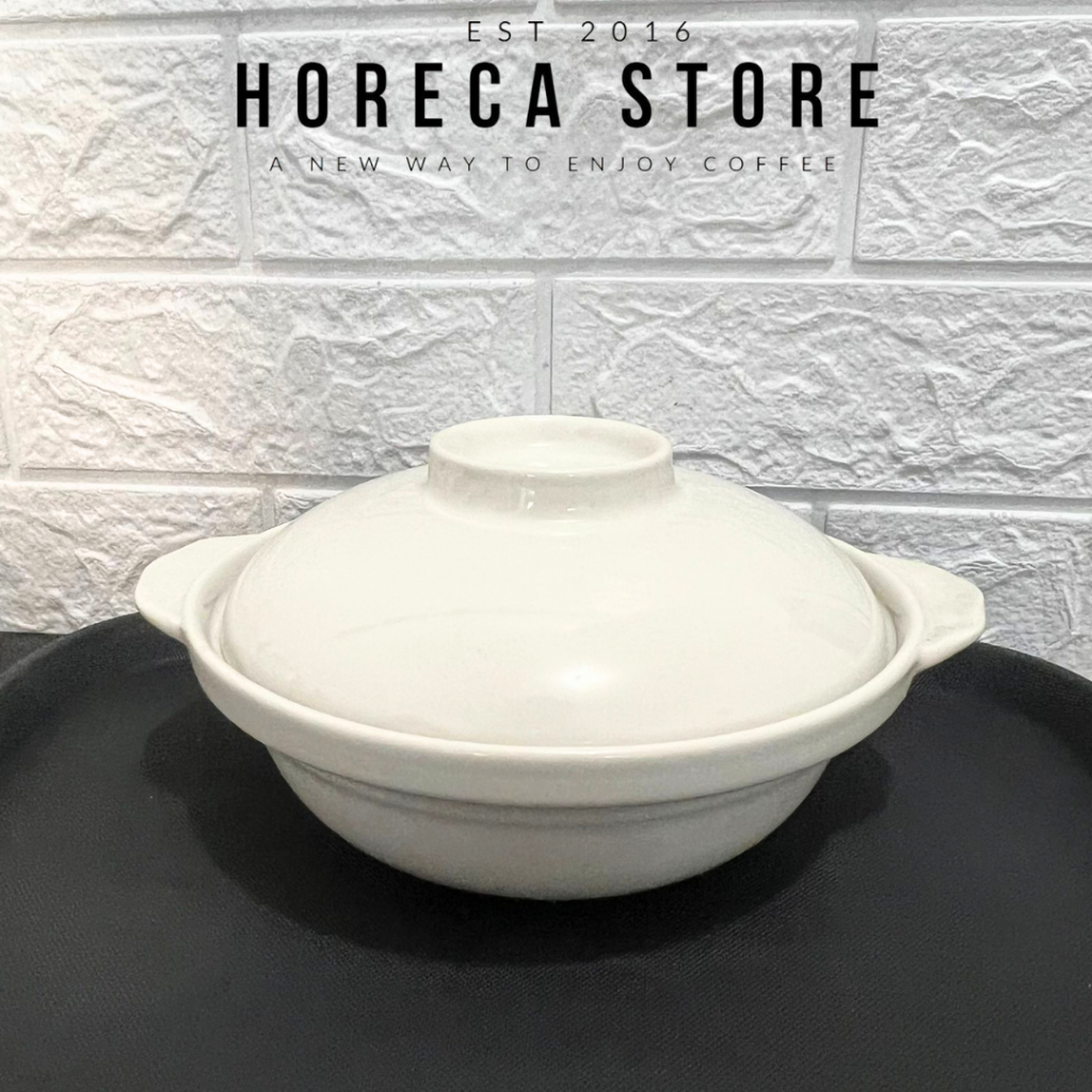 Caserole Keramik Mangkok Sapo Porcelain White 22 cm / Claypot Bowl / Mangkok Saji Piring Sapo Bubur 