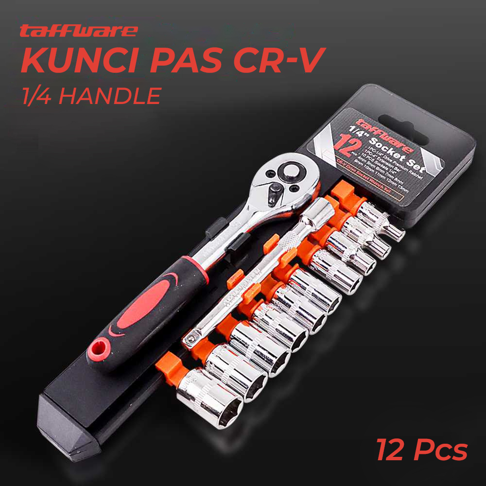 Kunci Pas Set 12 Pcs 1/ Handle / Kunci Pas CR-V Drive Socket Wrench Set 1/4 Handle 12 PCS / Kunci Pas Mobil Motor / Kunci Pas Ring Set Multifungsi Murah