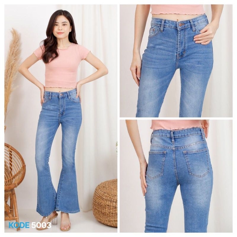 Highwaist Cutbray Jeans Wanita Modis