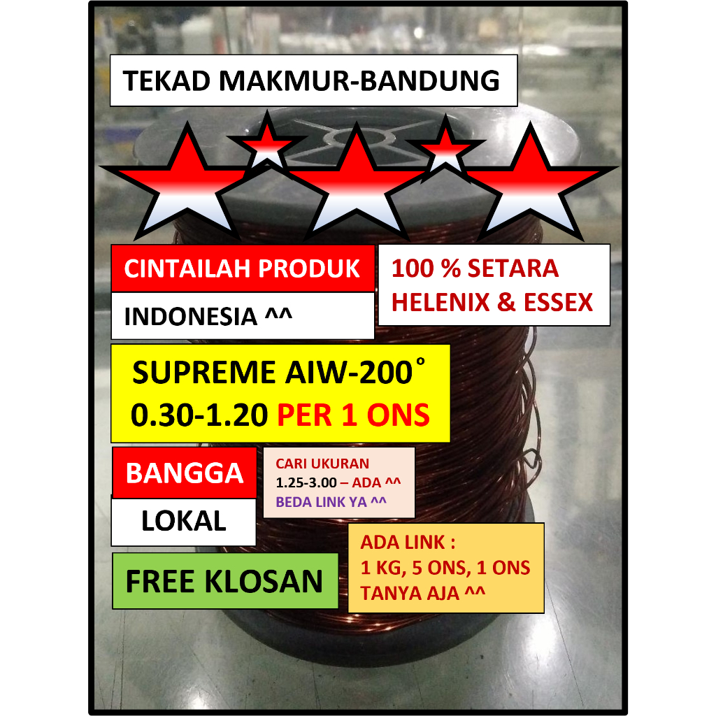 Kawat Tembaga Supreme AIW 0.30-1.20 - Per 1 ons - Setara Essex Hellenic