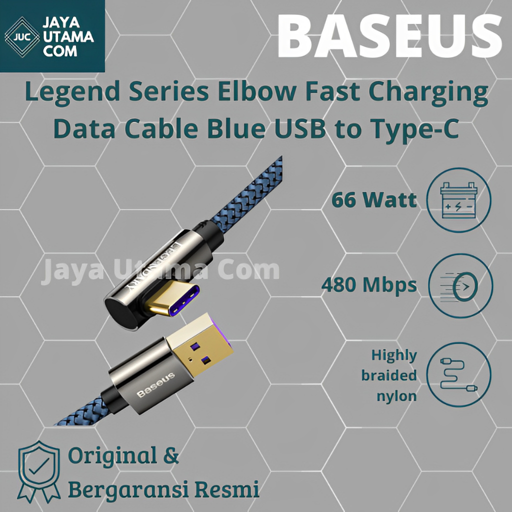 Baseus Legend Series Elbow Fast Charging Data Cable Blue USB to Type-C