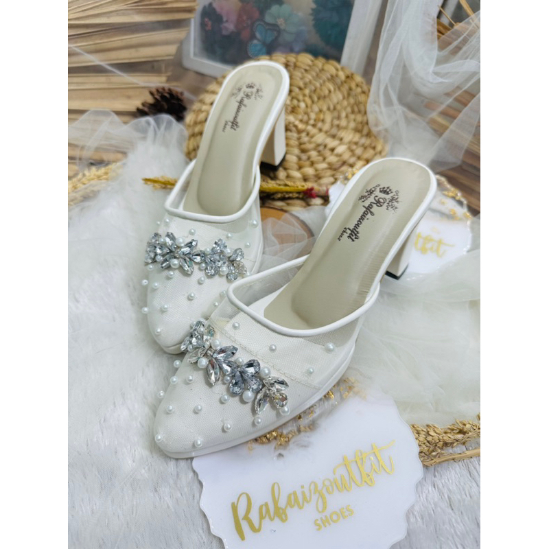 sepatu wedding dhanda tanpa tali putih 9cm platform