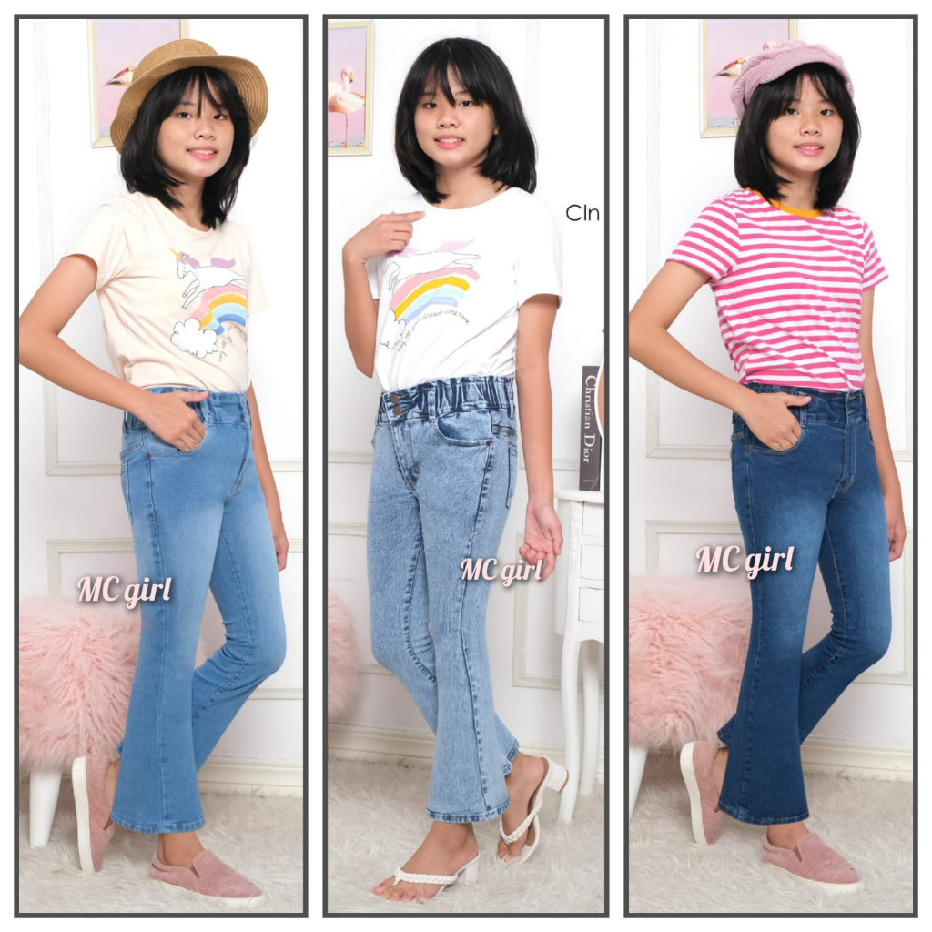 MC girl - Celana Jeans Cutbray Kancng 2 Anak Tanggung / Cutbrai Jeans Kancing Dua Anak Perempuan / Celana Denim Kaki Lebar