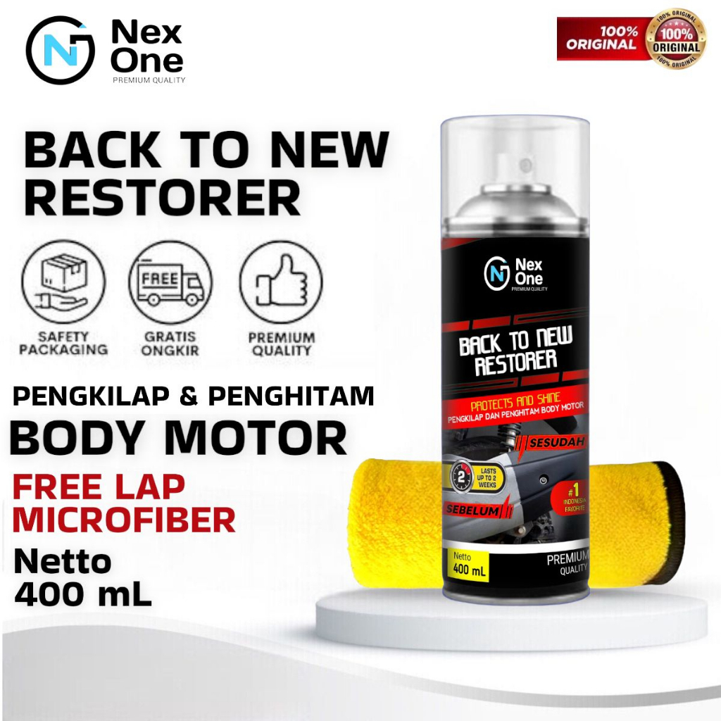 NexOne Back To New Restorer - Pengkilap &amp; Penghitam Body Motor free Lap Microfiber