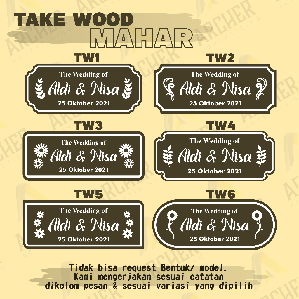 TAG WOOD CUSTOM NAMA GRAFIR PLYWOOD UNTUK DEKORASI MAHAR