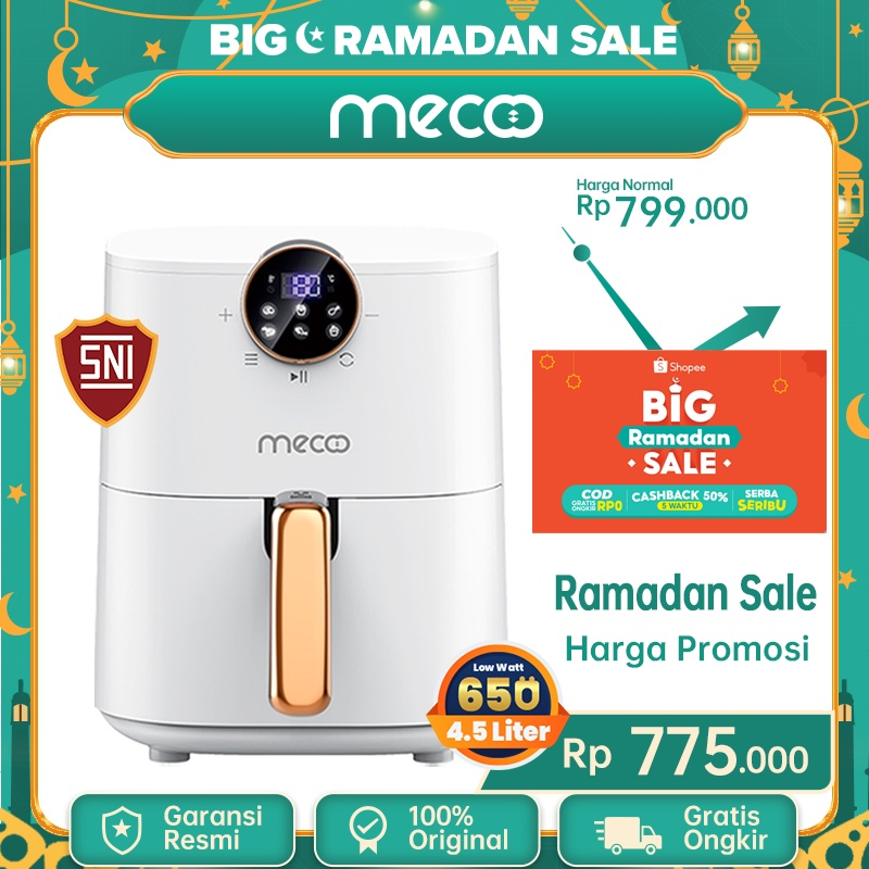 Mecoo Most Aesthetic Air Fryer 650 Low Watt  Air Fryer Digital 4.5 Liter Milky White NX-02-DZ / NX 02 DZ Hemat Listrik &amp; Anti Jeglek Mesin Penggorengan Tanpa Minyak