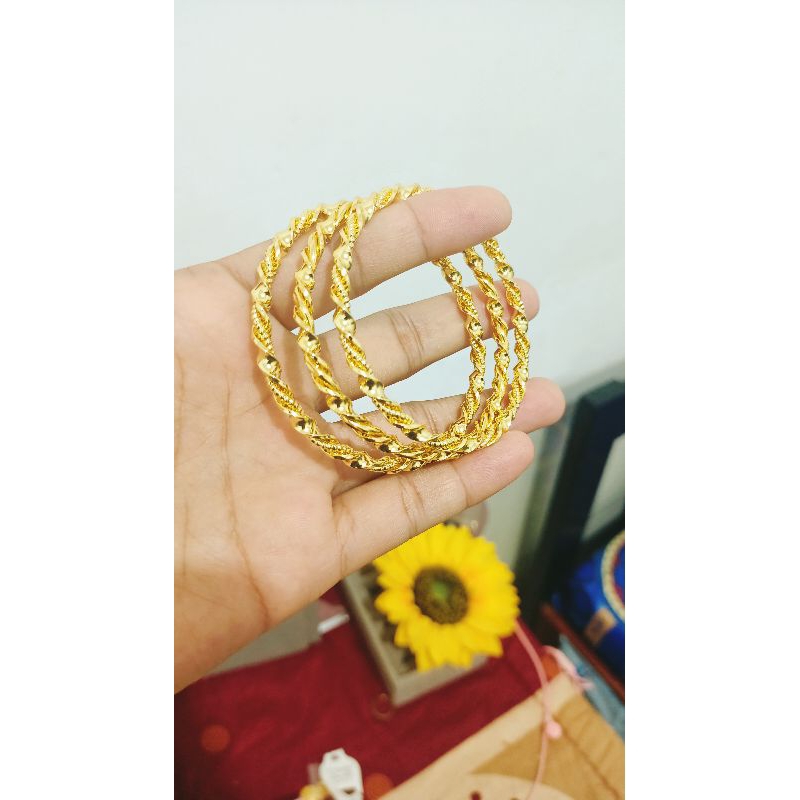 Gelang keroncong lapis kristal import,awet dipakai harian tebal Warna emas 24k