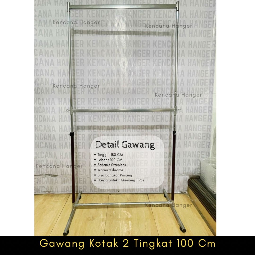 Gawangan / Gawang Baju Palang Kotak 100 Cm 2 Tingkat Gantungan Baju Display Baju