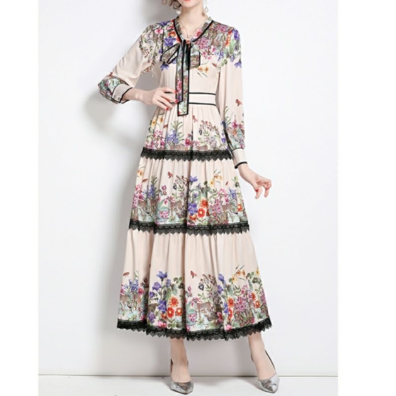 MDLV ~ 97740# Norrah Tiered Maxi Long Dress Flower