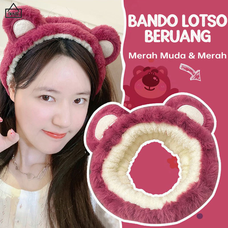 COD❤️Bando Lotso Karakter Telinga Bear Lucu Korea Beruang Stroberi Headband Bandana Ikat Kepala Mewah Cuci Muka Wanita Hiasan Kepala Jepit Rambut