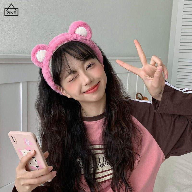 COD❤️Bando Lotso Karakter Telinga Bear Lucu Korea Beruang Stroberi Headband Bandana Ikat Kepala Mewah Cuci Muka Wanita Hiasan Kepala Jepit Rambut