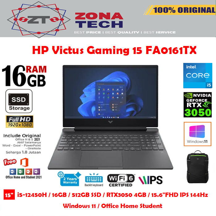 HP VICTUS GAMING 15 FA0161TX - i5-12450H 16GB 512GB SSD NVIDIA RTX3050 4GB 15.6&quot;FHD IPS 144Hz WIN11 OHS