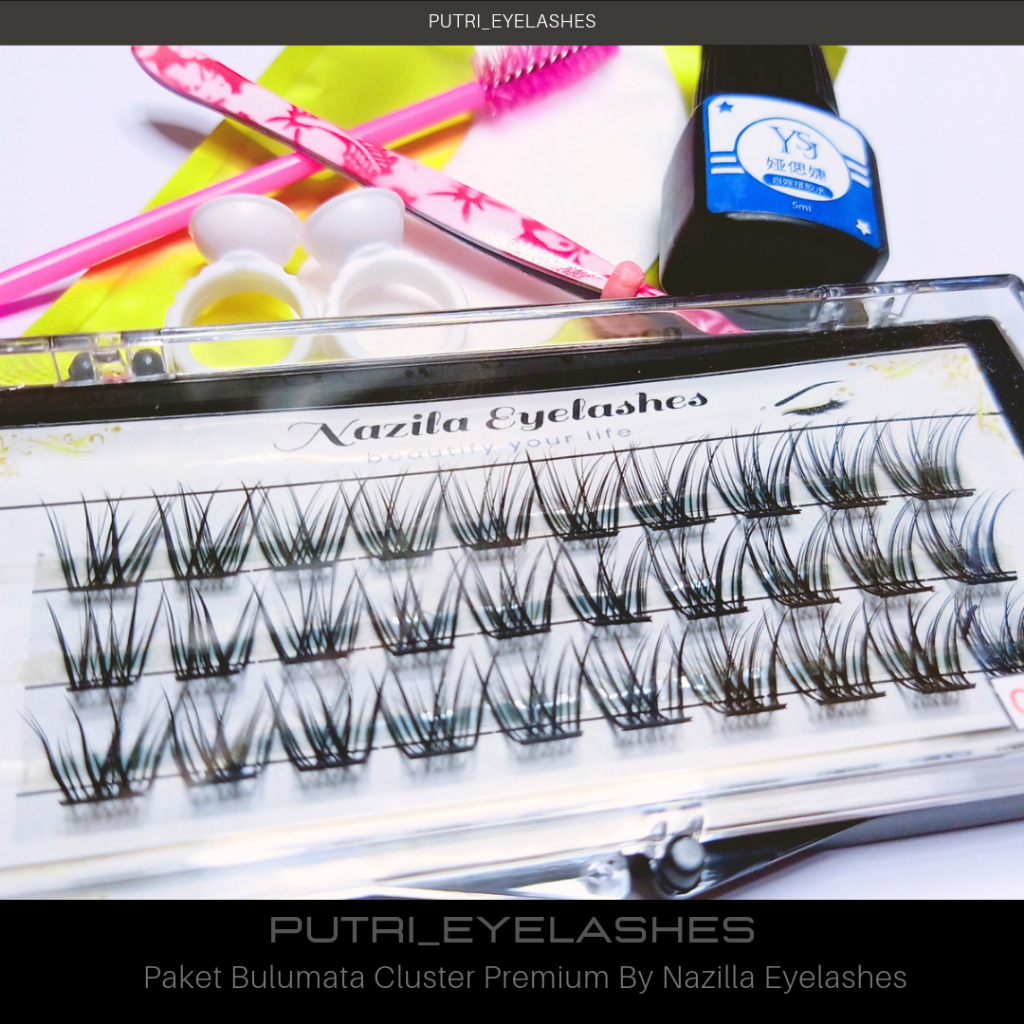 Paket Bulumata Cluster Premium By Nazilla Eyelashes - 2 Ring Glue - Sisir Bulumata - Pinset - Eye Gel Patches - Lem YSj