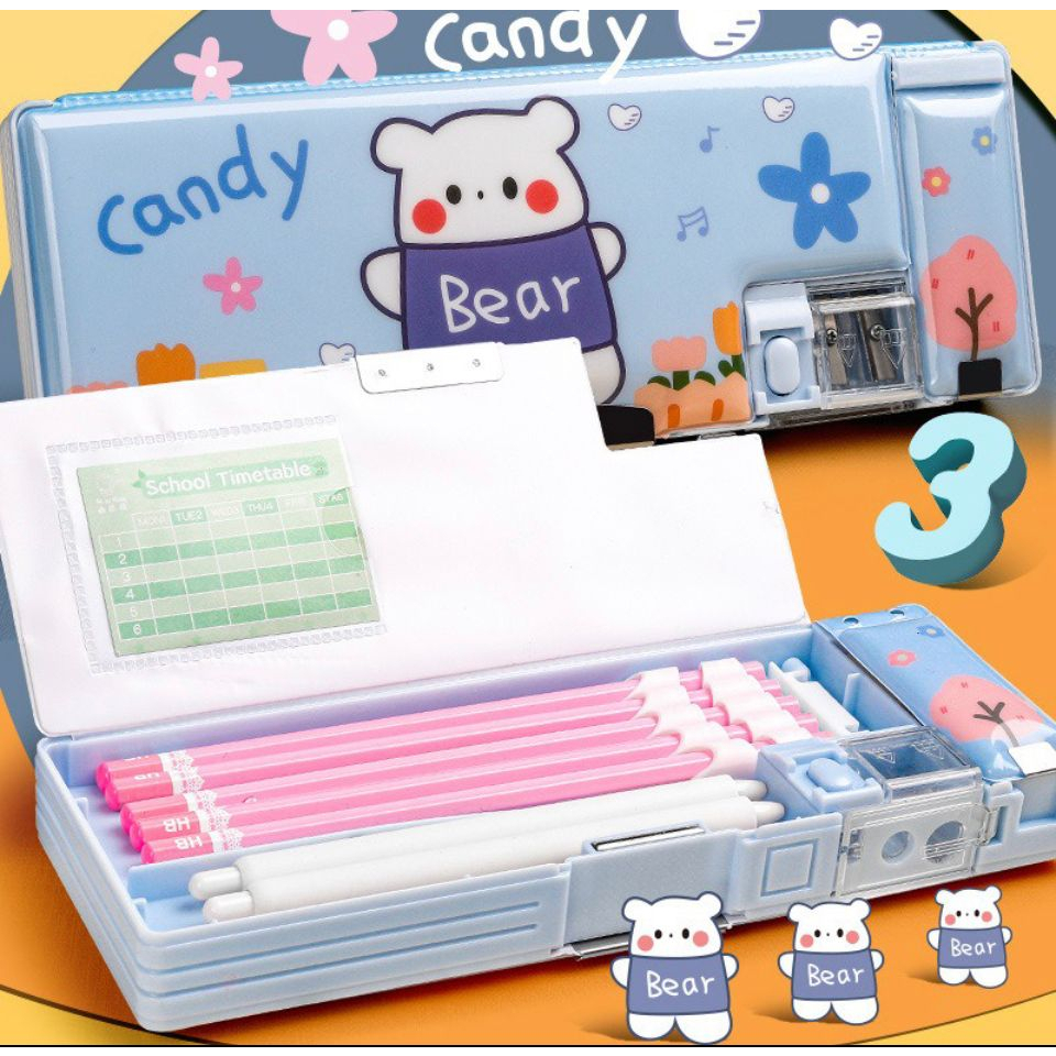 

7s Kotak Pensil Pola Kartun Lapisan Ganda dan Tunggal dengan Rautan Kapasitas / Tempat Pensil