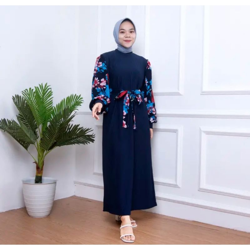 GAMIS MUSLIM TERBARU LENGAN KOMBI BUNGA KNIT PREMIUM/GAMIS KNIT MODEL TERBARU/GAMIS HORNET KNIT PREMIUM BAHAN TEBAL/DRESS MURAH/GAMIS MURAH/GAMIS KNIT MODEL TERBARU/DRESS WANITA MODEL BARU BAHAN KNIT/DRESS WANITA/GAMIS WANITA BAHAN BAGUS ADEM/DRESS POLOS