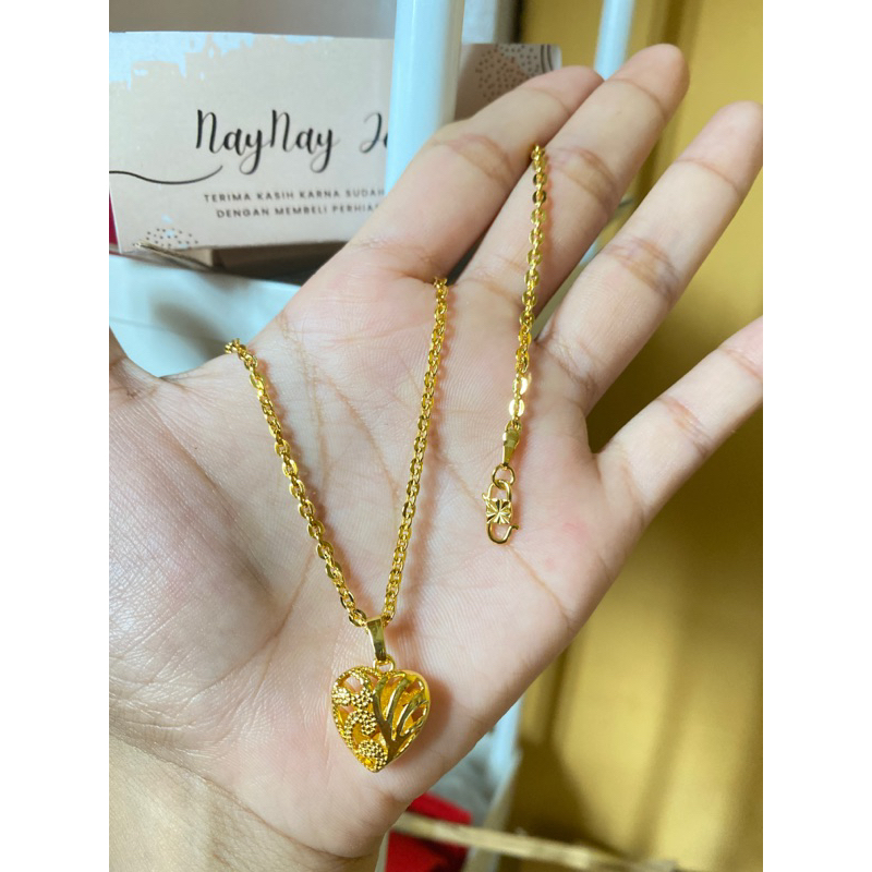 Kalung 2 suku Medan kaca love ukir 24k