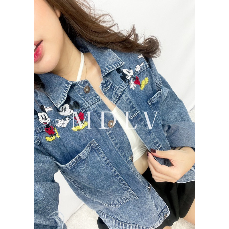 MDLV ~ Jaket Jeans SS 938 Black White Flower Pocket #931 Duo Mickey Teddy
