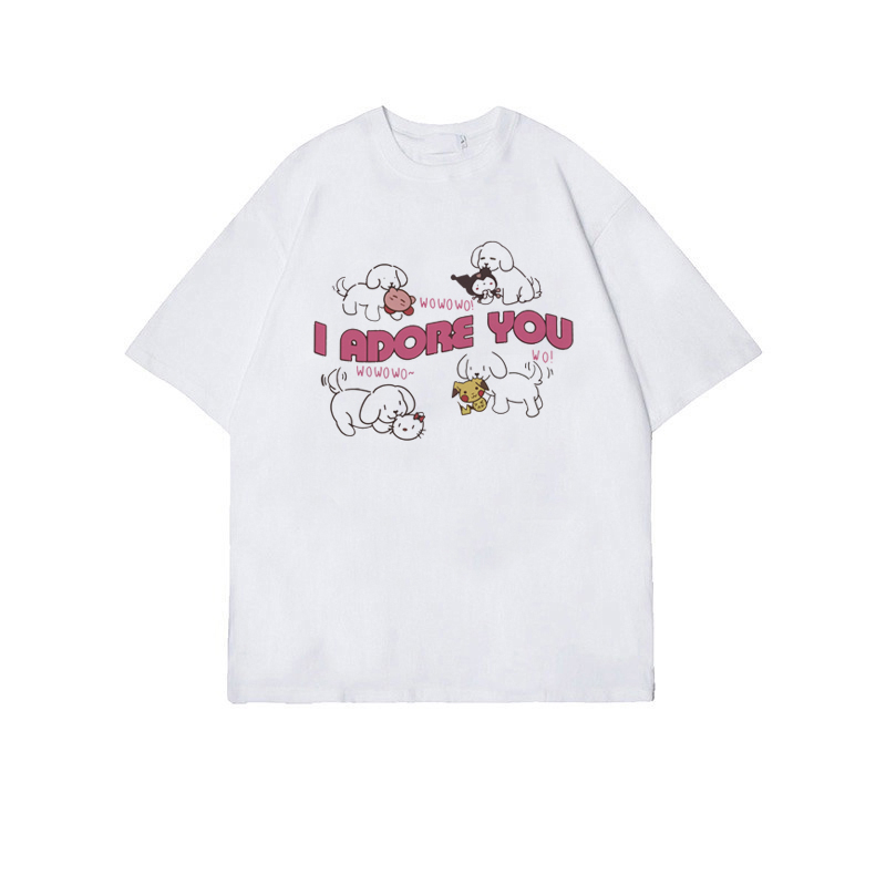 Print T-shirt Kaos Lengan Pendek Cartoon Cinnamon Dog Baju Wanita Oversize Korean Style