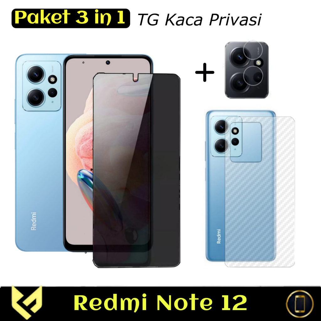 PROMO Paket 3IN1 For REDMI NOTE 12 4G / REDMI NOTE 12 PRO 5G / REDMI NOTE 12 PRO 4G Anti Gores Layar Free Lens Camera &amp; Skin Carbon Anti Gores Jamur Body Belakang Handphone