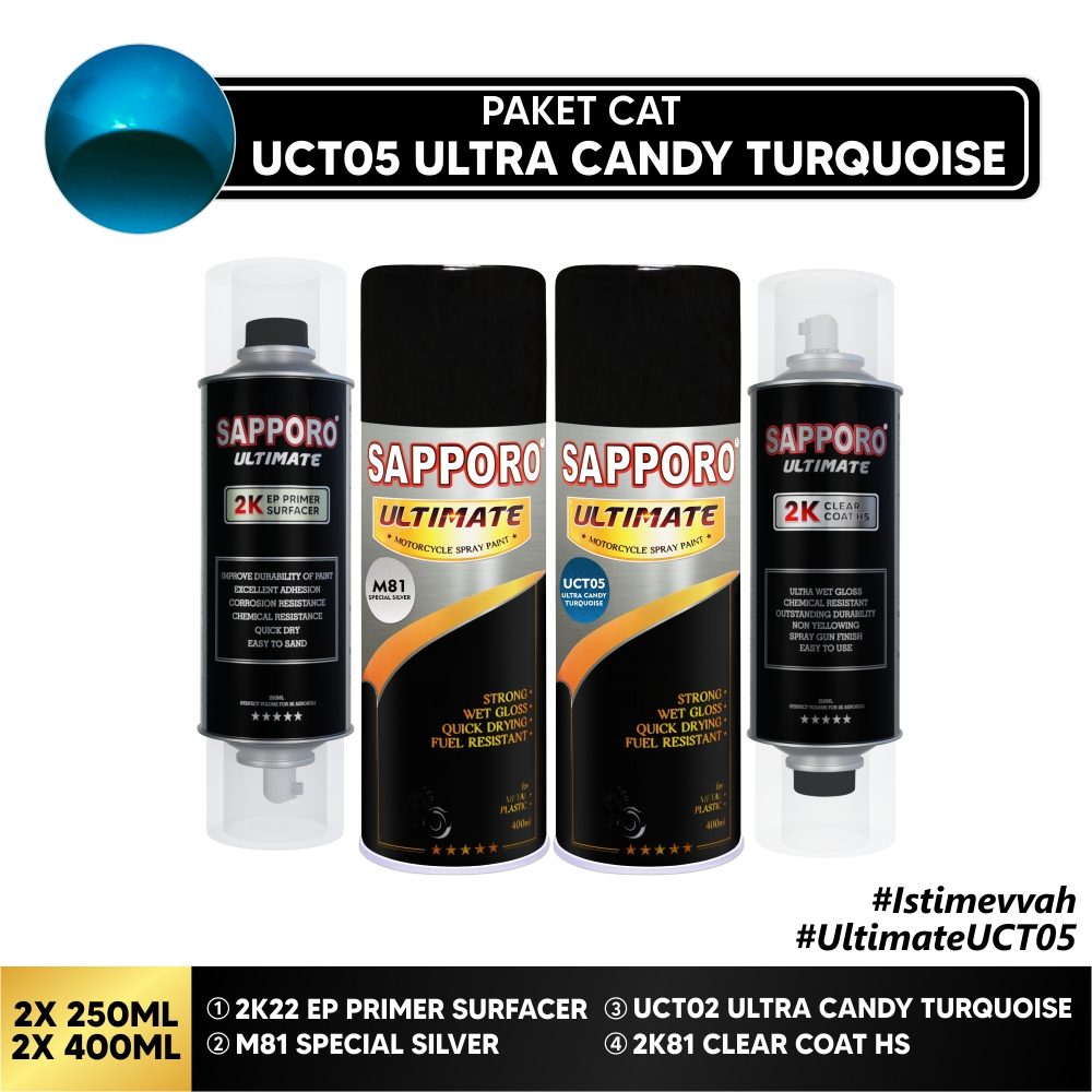 Paket Cat UCT05 Ultra Candy Turquoise / Sapporo Ultimate / Cat Spray Semprot Aerosol Terbaik