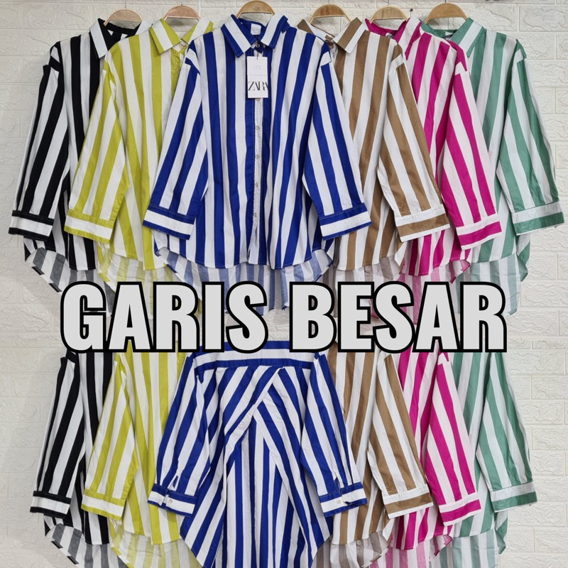 Kemeja Oversize Salur | Kemeja Wanita Kancing Aktif LD 120 Kemeja Motif Garis Viral Katun Jepang