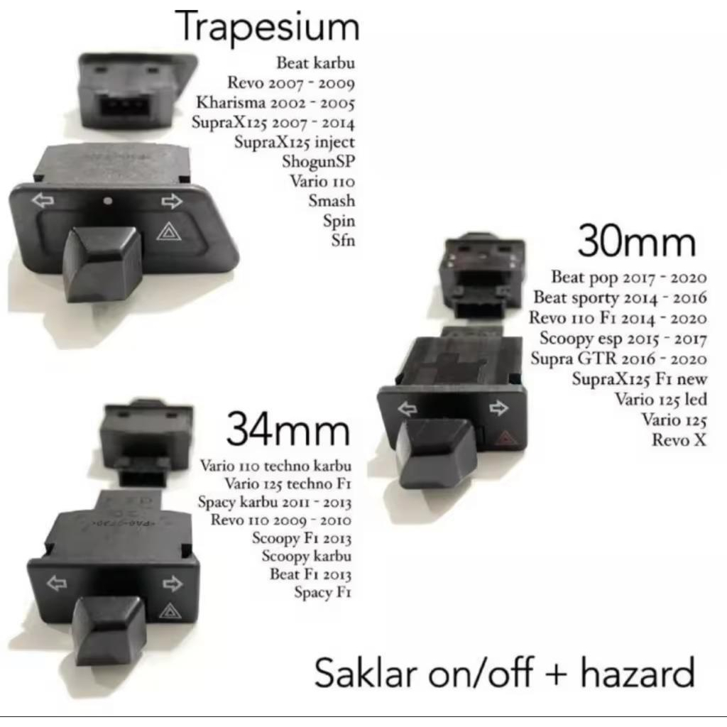 PROMO SAKLAR TOMBOL SEN SEIN ON OFF + HAZARD MOTOR HONDA TERDIRI DARI 30MM 34MM TRAPESIUM