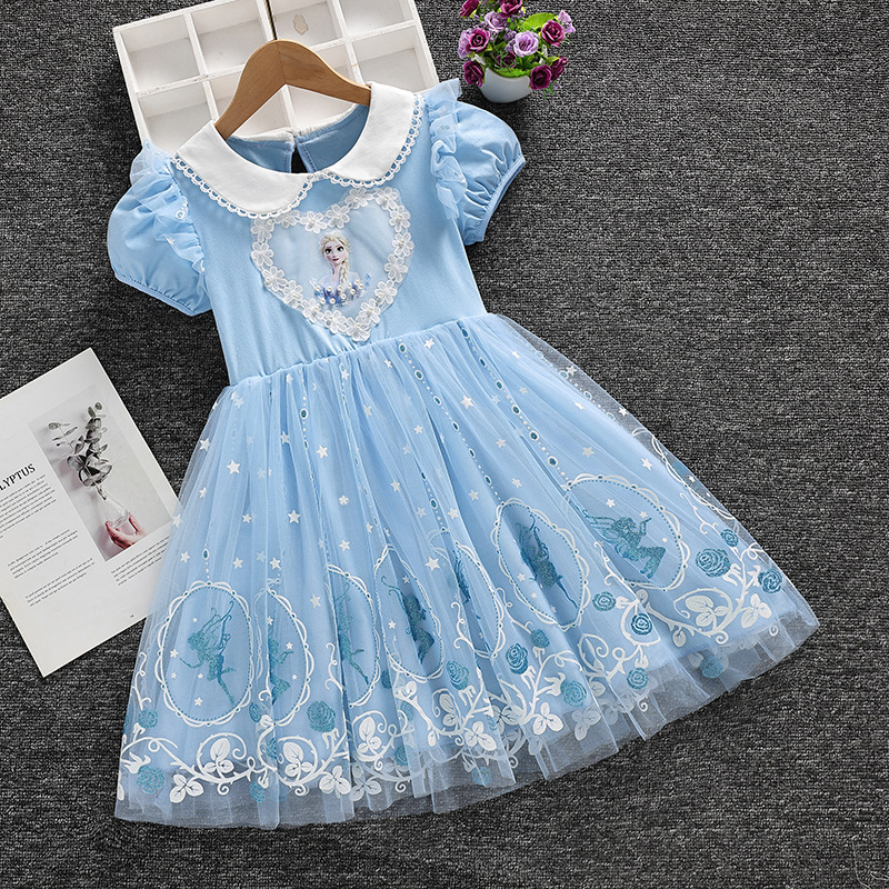 2-9Tahun Frozen Dress anak perempuan tutu baju pesta Princess Elsa snowflake anak perempuan