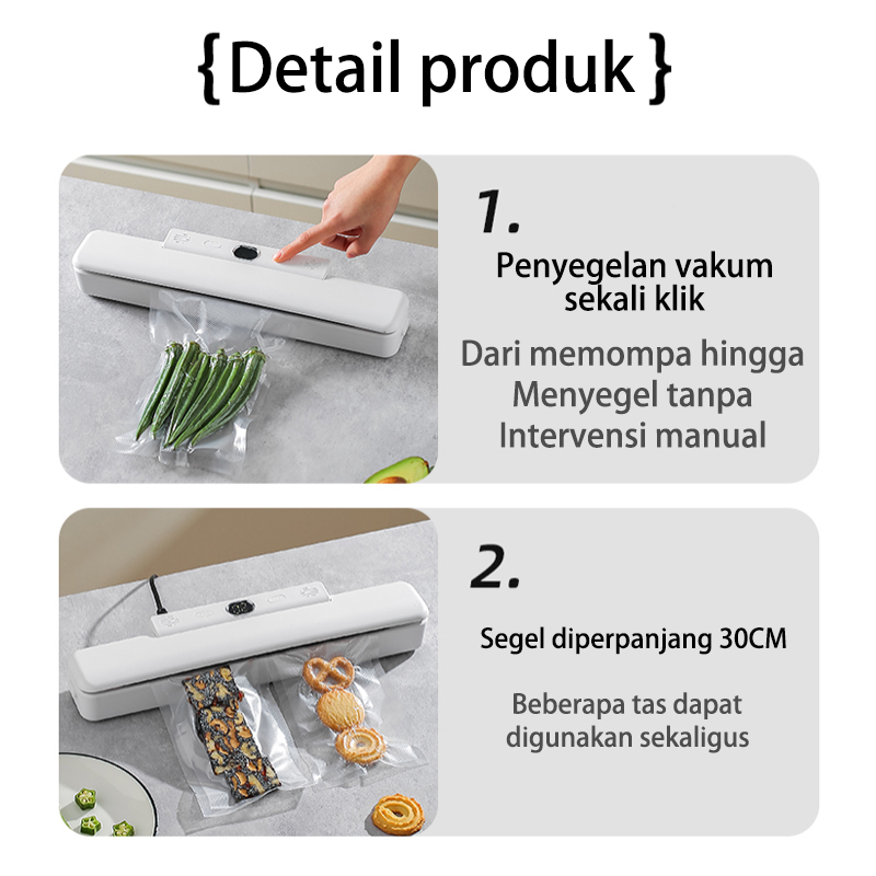 Vacum Sealer Fresh Cerdas/Alat Vakum Makanan/Alat Vacum Makanan Frozen/Mesin Vacum Makanan（Free 10 Kantong Vakum）