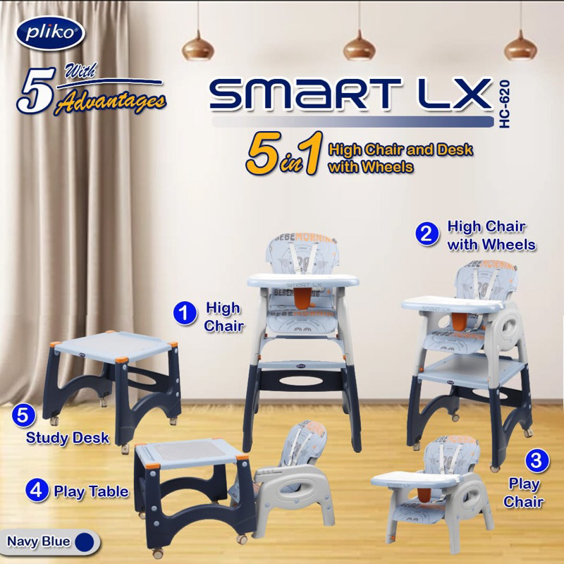Makassar - Pliko HC-620 5in1 High Chair and Desk Smart LX - Kursi Makan Anak Bayi