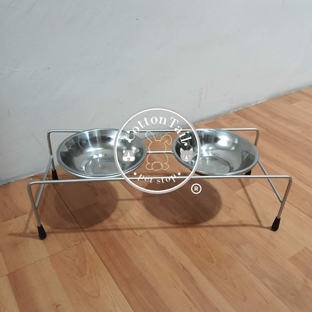 ANMAR Stand Anti Slip Tempat Makan Minum Hewan Peliharaan Plus Mangkok Stainless - Penyangga Besi Tempat Makan Minum Anjing Kucing