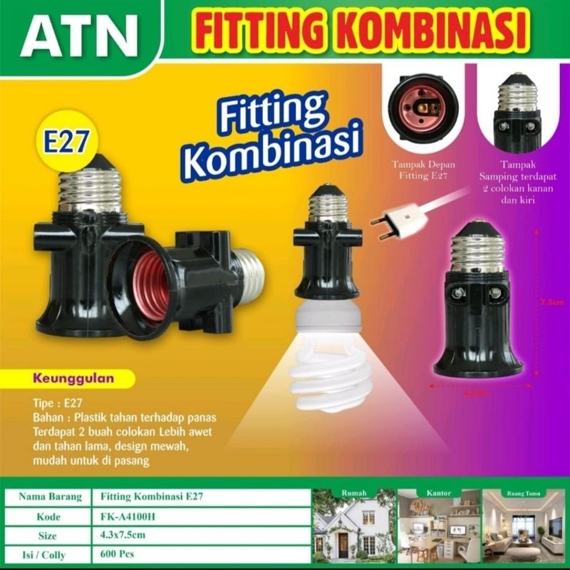 ATN Fitting Kombinasi Hitam / Pitting Lampu Kombinasi Atn