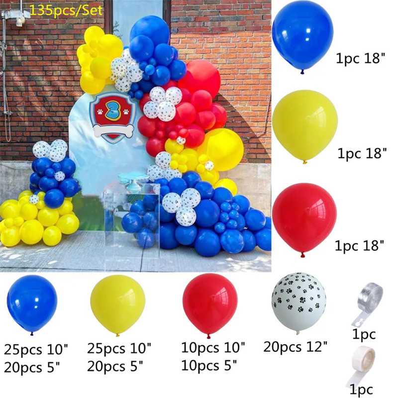 135pcs PAKET BALON GARLAND DEKORASI PAW PATROL