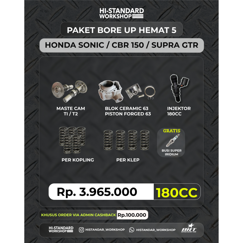 (SONIC 150R/SUPRA GTR/NEW CBR 150R) PAKET BORE UP HEMAT BRT 5 BLOK CERAMIC PISTON FORGED 63MM MASTER