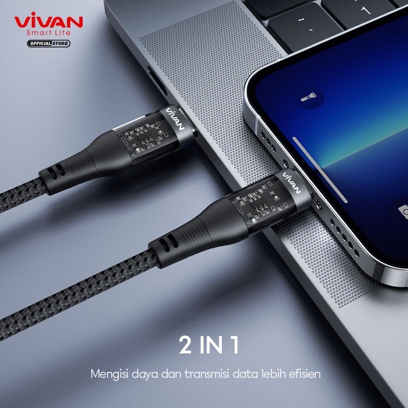 Vivan 60W Kabel Data Usb Type C to Type C PD Super Fast Charging Up to 60W Nylon Braided Cable Usb C for s10 s20 s21 s22 ultra s23