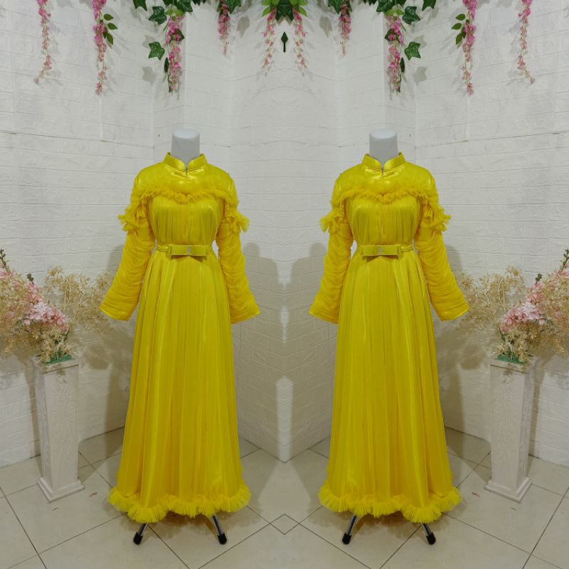 REVALINA-0030 || Gaun Princes Kerut Versi Hijab Gaun Maternity Gaun Pesta