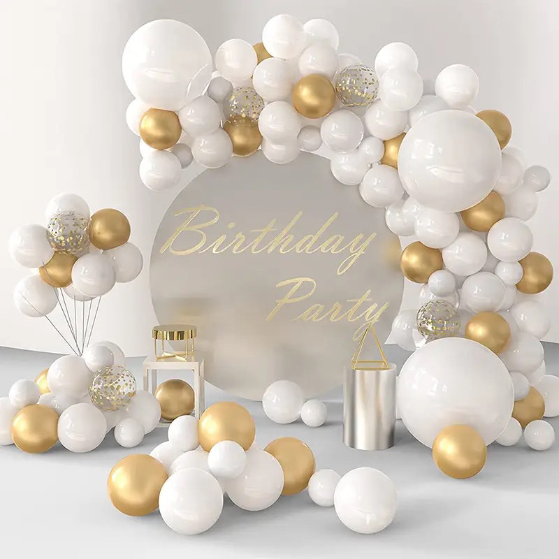PAKET BALON DEKORASI WHITE GOLD